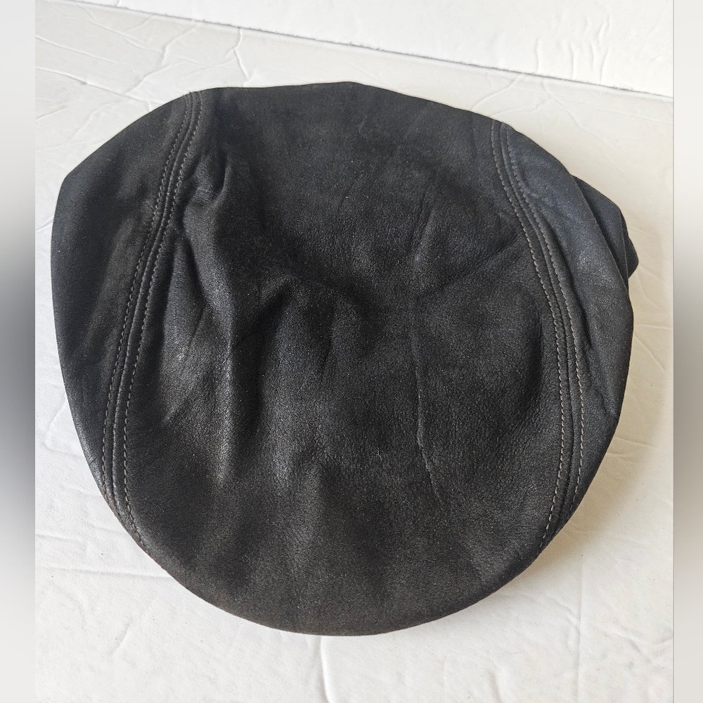Vintage Black Leather Paperboy Men's Hat
